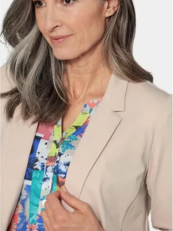 Goldner Blazer*Damen Leichtblazer - Damenblazer mit Reverskragen und Paspeltaschen beige uni