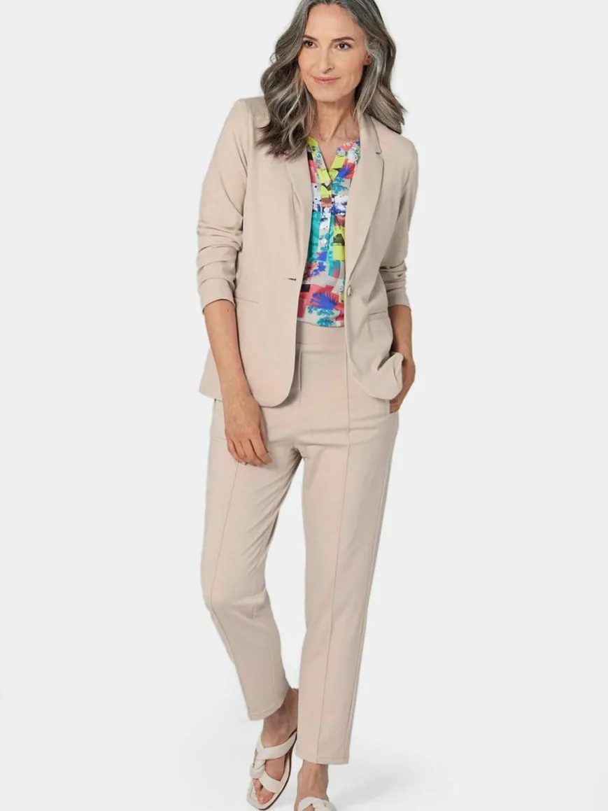 Goldner Blazer*Damen Leichtblazer - Damenblazer mit Reverskragen und Paspeltaschen beige uni