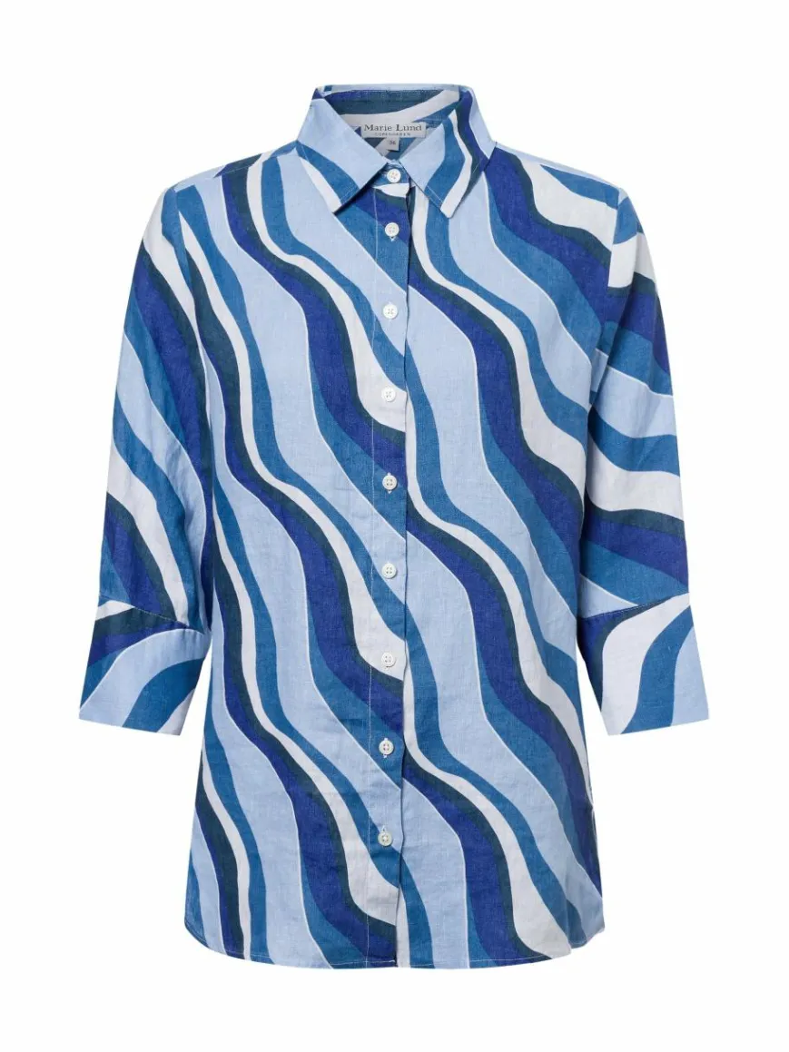 Marie Lund Blusen*Damen Leinenbluse - Rihab blau hellblau gemustert