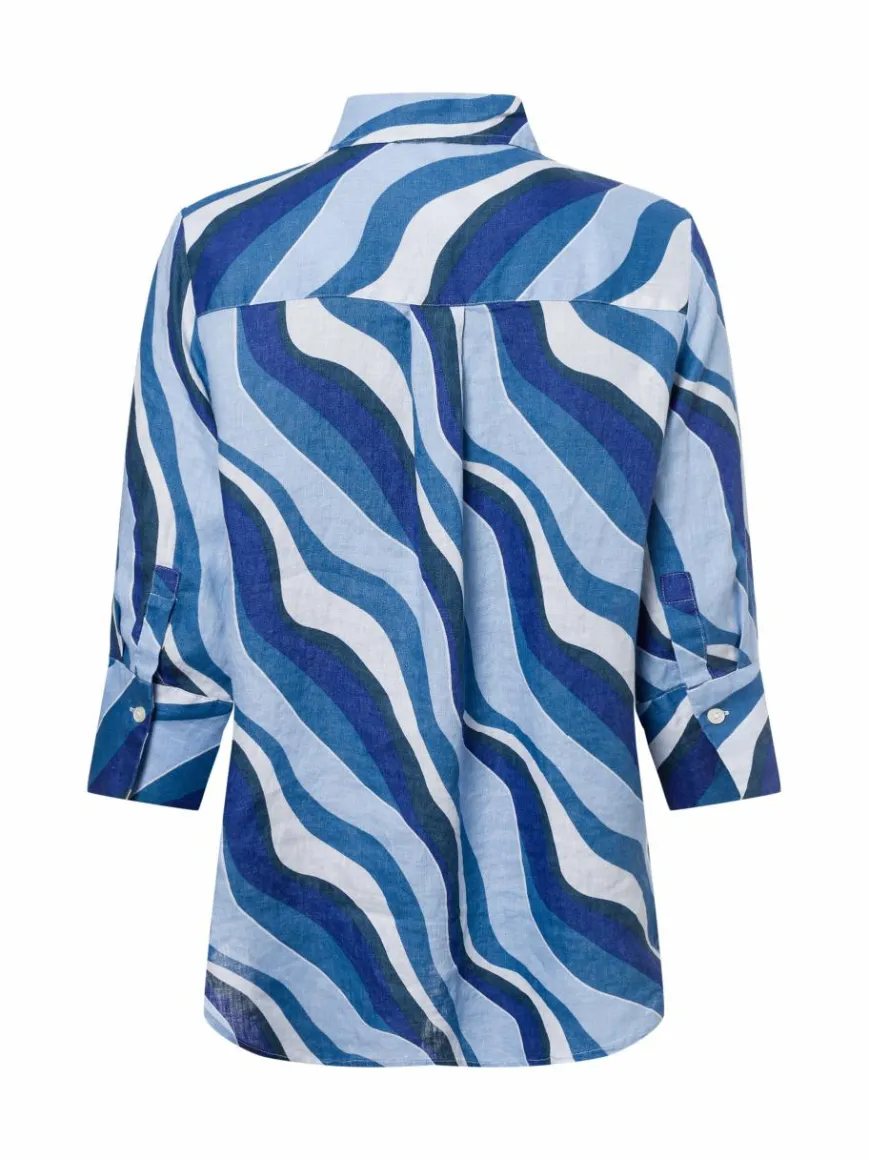 Marie Lund Blusen*Damen Leinenbluse - Rihab blau hellblau gemustert