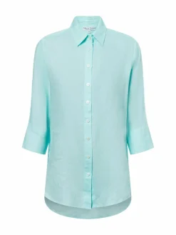Marie Lund Blusen*Damen Leinenbluse - Rihab türkis uni