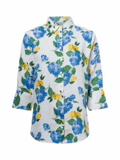 Marie Lund Blusen*Damen Leinenbluse - Rihab weiß blau gemustert