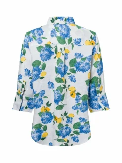 Marie Lund Blusen*Damen Leinenbluse - Rihab weiß blau gemustert