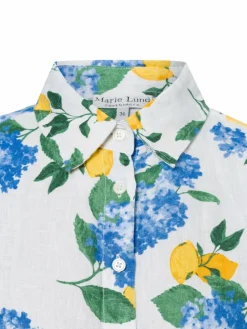 Marie Lund Blusen*Damen Leinenbluse - Rihab weiß blau gemustert