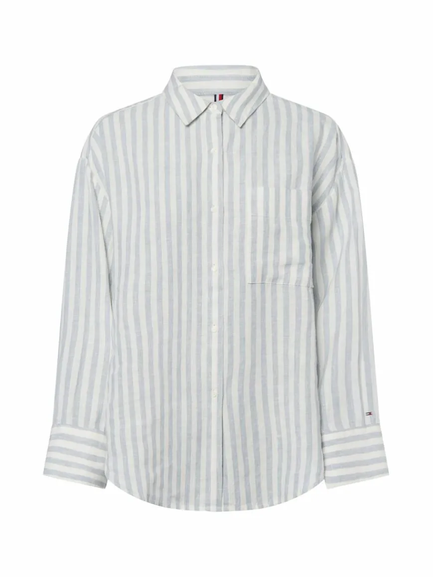 Tommy Hilfiger Blusen*Damen Leinen-Hemdbluse hellblau weiß gestreift