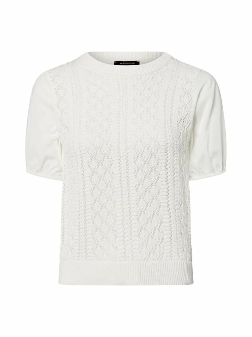 More & More Pullover & Strickjacken*Damen Lochstrick-Kurzarm-Pullover weiß uni