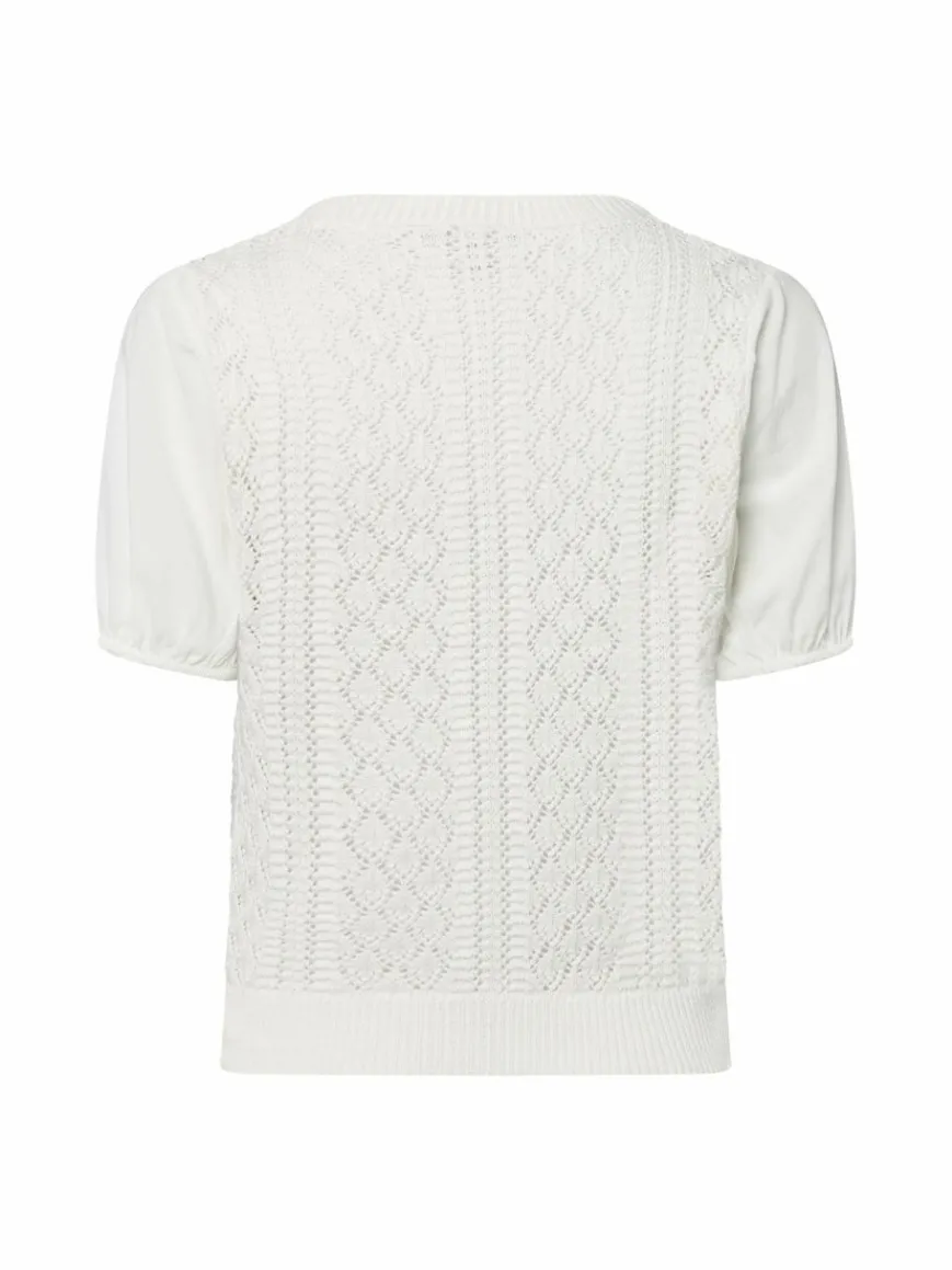 More & More Pullover & Strickjacken*Damen Lochstrick-Kurzarm-Pullover weiß uni