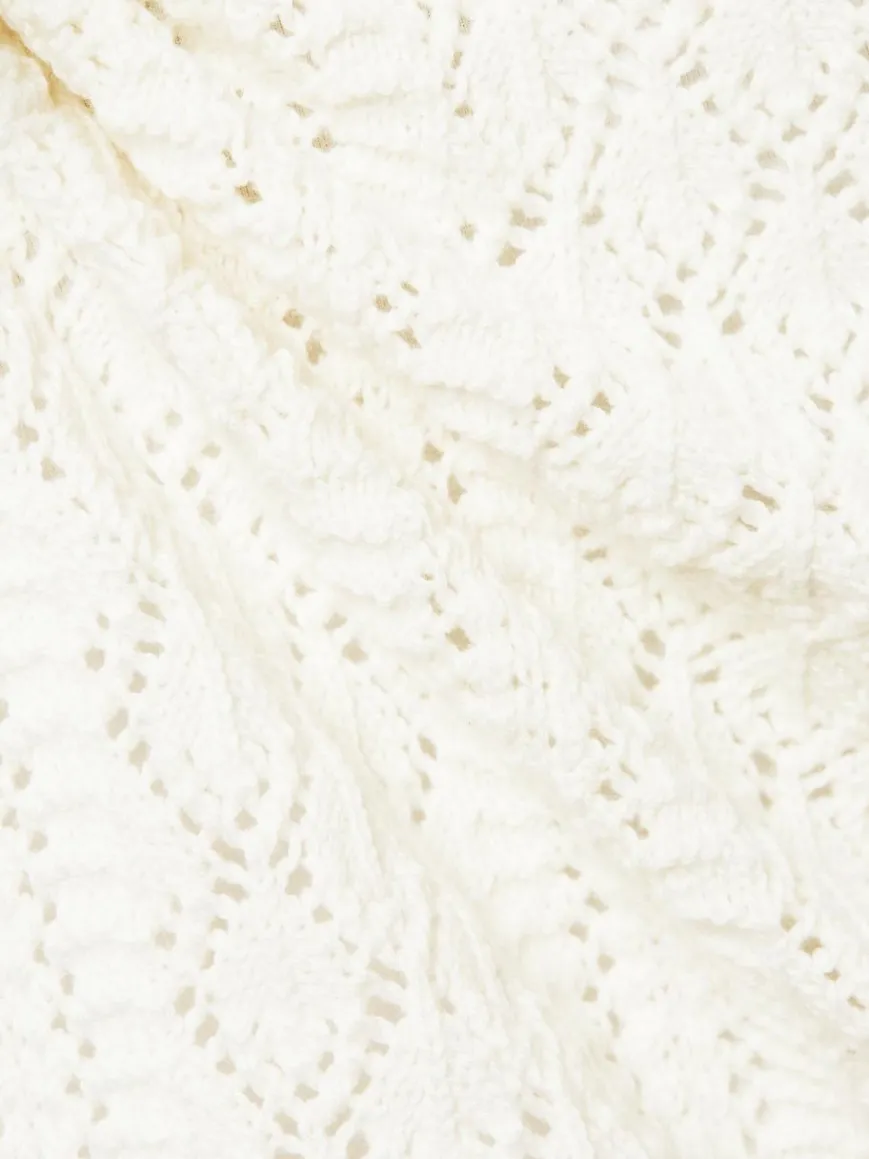 More & More Pullover & Strickjacken*Damen Lochstrick-Kurzarm-Pullover weiß uni