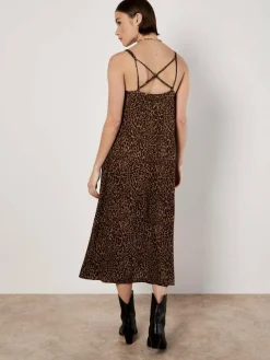 Apricot Kleider*Damen Maxikleid braun bedruckt