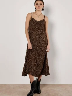 Apricot Kleider*Damen Maxikleid braun bedruckt