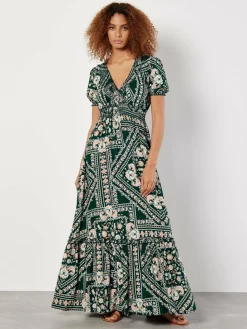 Apricot Kleider*Damen Maxikleid grün gemustert