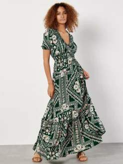 Apricot Kleider*Damen Maxikleid grün gemustert