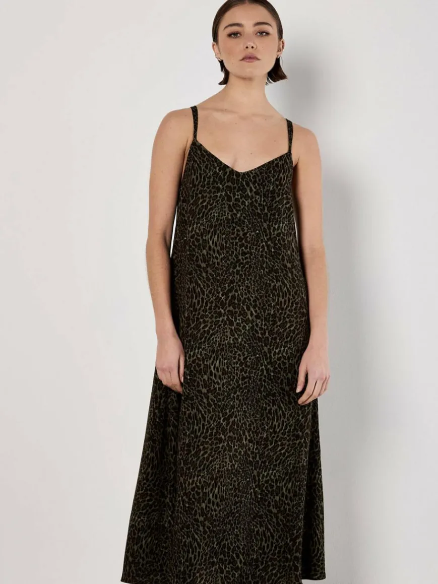 Apricot Kleider*Damen Maxikleid grün bedruckt