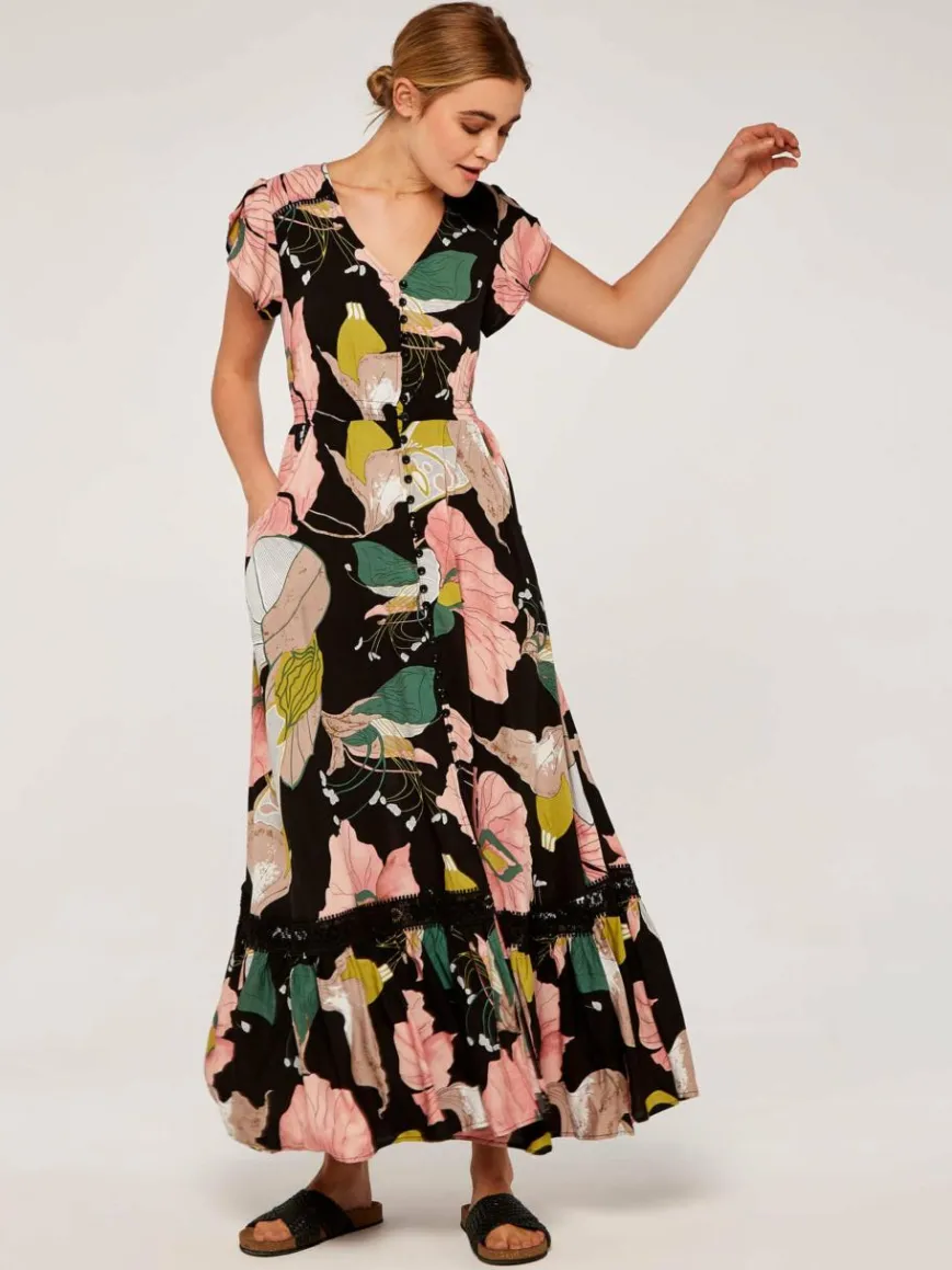 Apricot Kleider*Damen Maxikleid schwarz gemustert