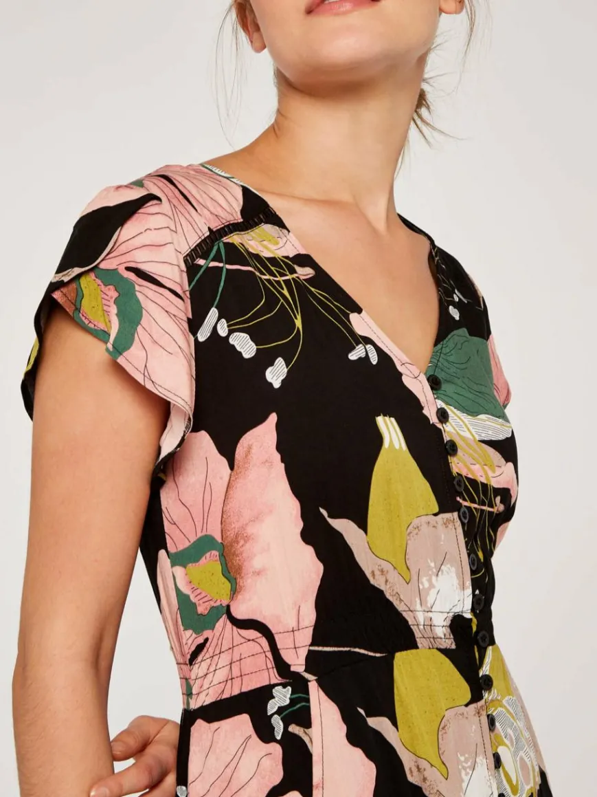 Apricot Kleider*Damen Maxikleid schwarz gemustert