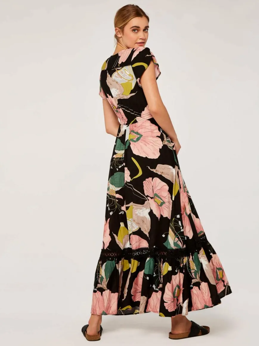 Apricot Kleider*Damen Maxikleid schwarz gemustert