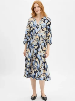 soyaconcept® Kleider*Damen Maxikleid - SCFelicity beige marine gemustert