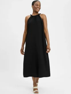 Someday Kleider*Damen Maxikleid mit Leinen-Anteil - Quise schwarz uni