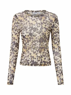 Noisy May Shirts & Tops*Damen Mesh-Langarmshirt - NMJudith beige schwarz gemustert