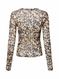 Noisy May Shirts & Tops*Damen Mesh-Langarmshirt - NMJudith beige schwarz gemustert