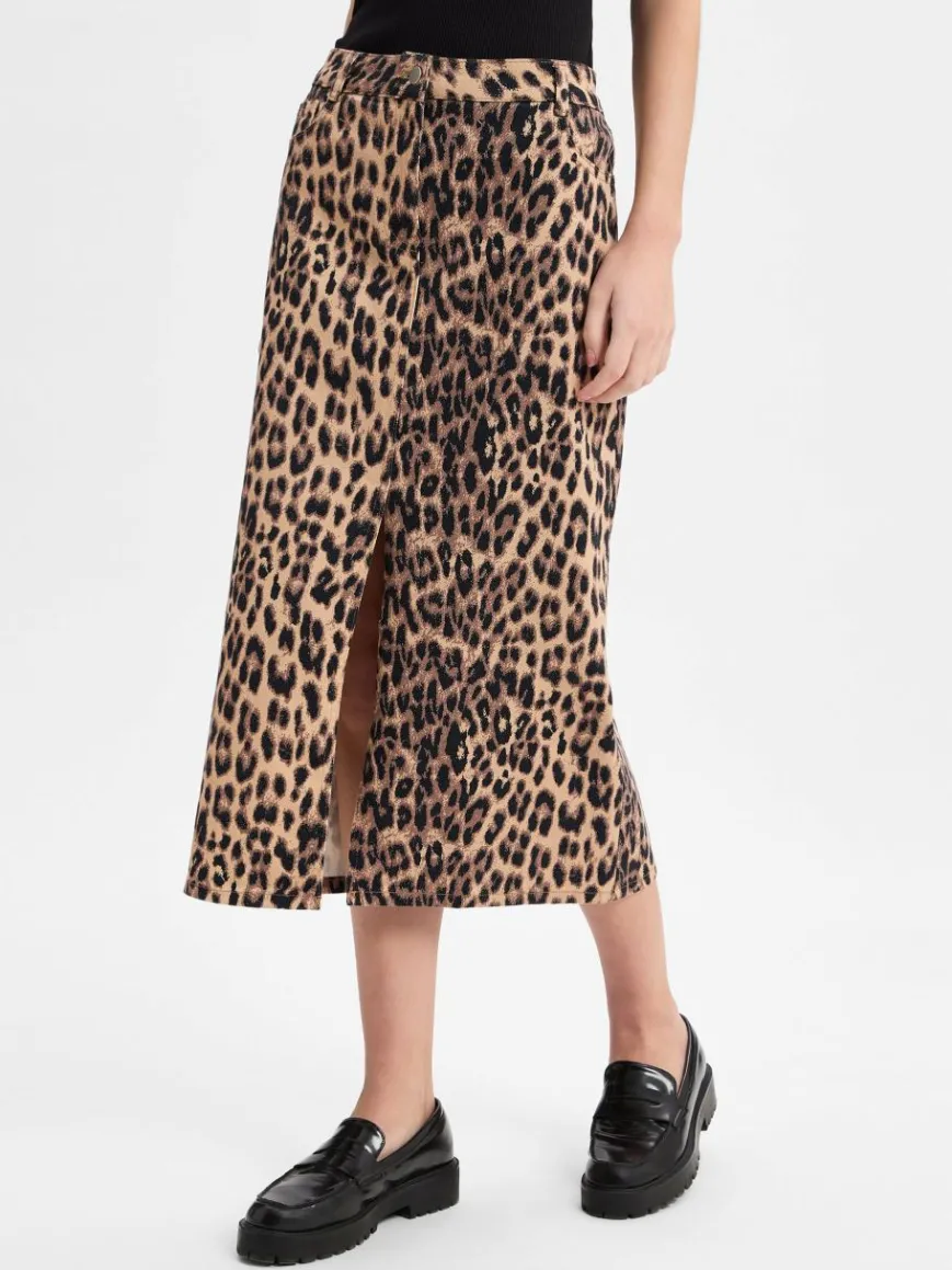 Marie Lund Röcke*Damen Midi-Jeansrock camel schwarz gemustert