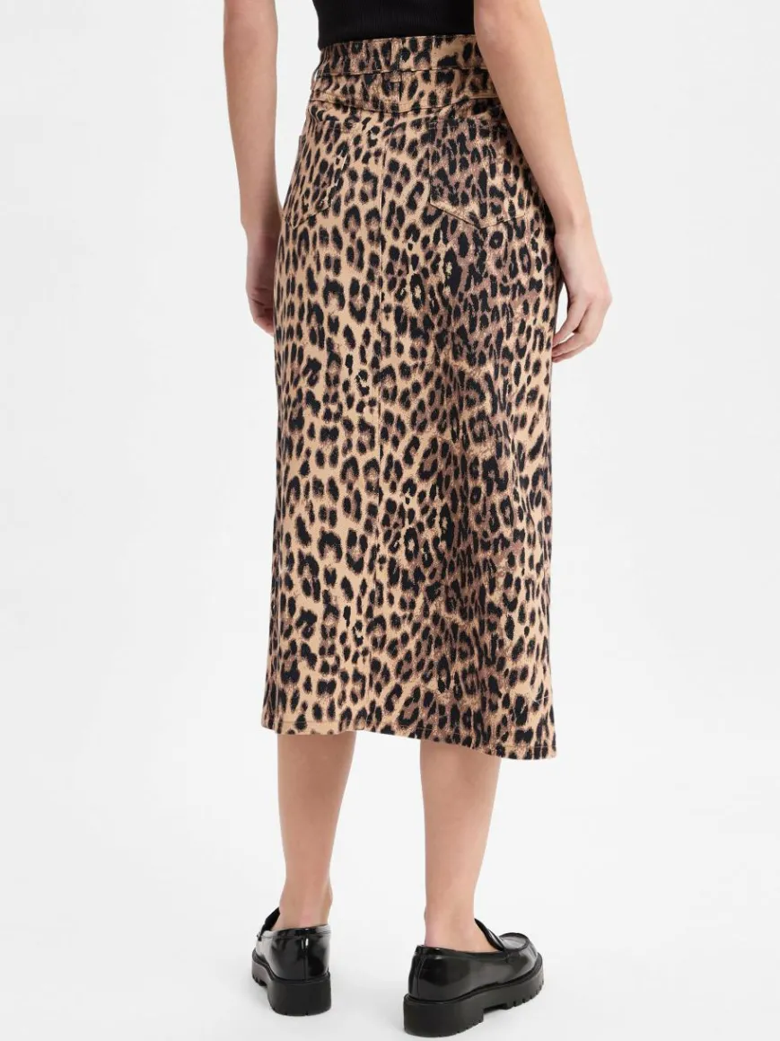 Marie Lund Röcke*Damen Midi-Jeansrock camel schwarz gemustert