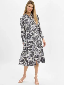 comma Kleider*Damen Midikleid marine ecru gemustert