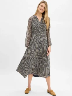 More & More Kleider*Damen Midikleid marine khaki gemustert