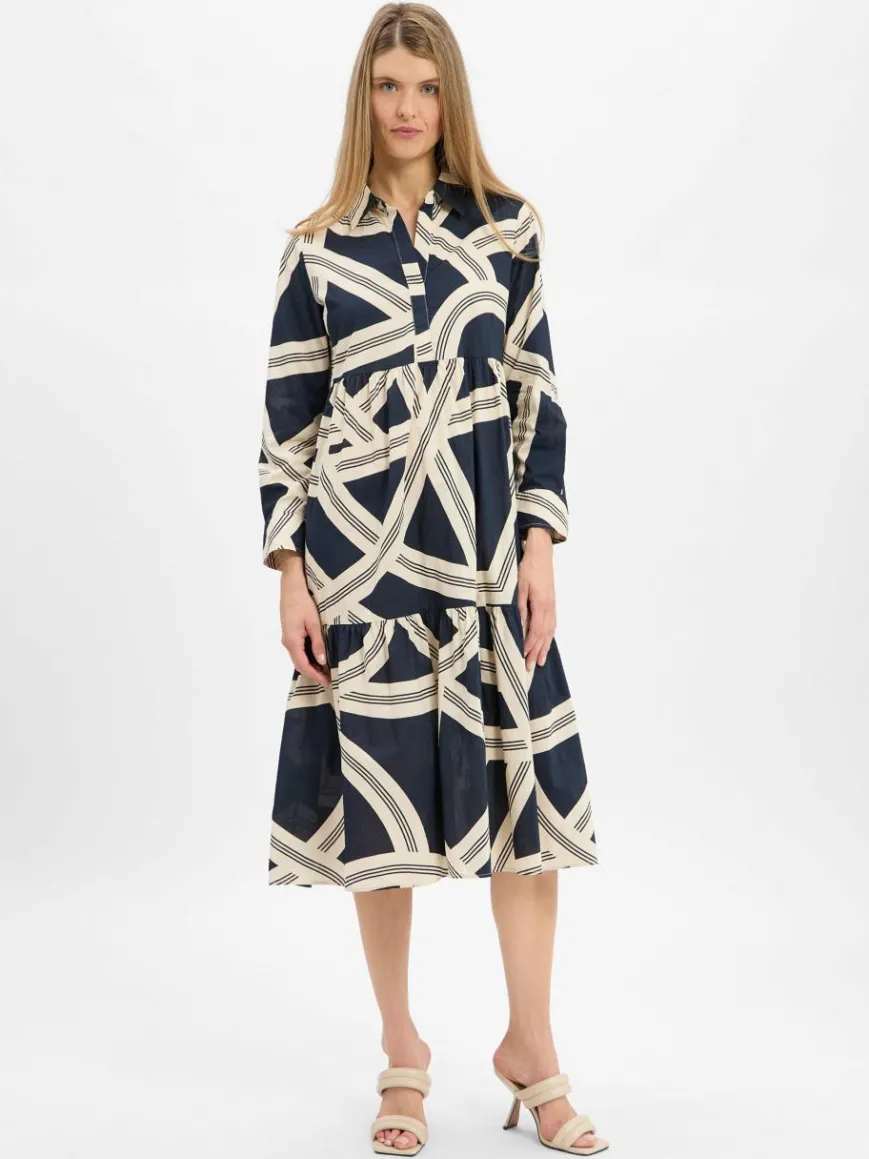 Opus Kleider*Damen Midikleid - Werano lane marine sand gemustert