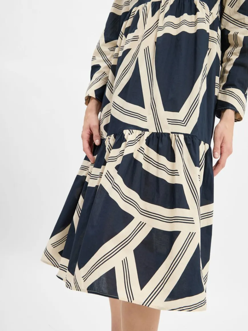 Opus Kleider*Damen Midikleid - Werano lane marine sand gemustert