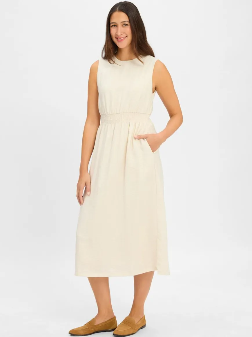 Msch Copenhagen Kleider*Damen Midikleid mit Leinen-Anteil - MSCHDisa beige meliert