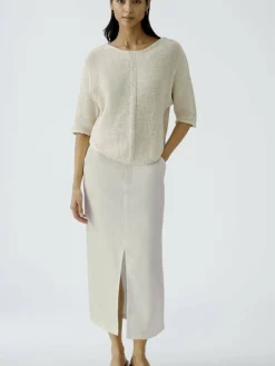 Oui Röcke*Damen Midirock beige uni