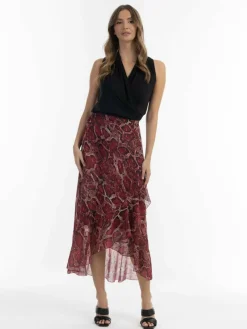 Faina Röcke*Damen Midirock rot gemustert