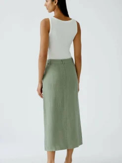 Oui Röcke*Damen Midirock grün uni