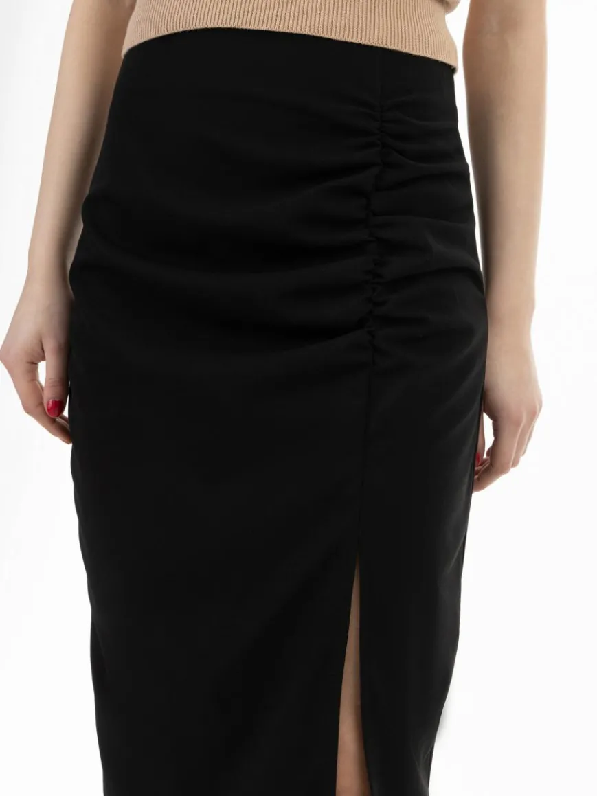 Faina Röcke*Damen Midirock schwarz uni