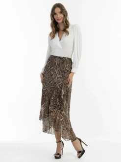 Faina Röcke*Damen Midirock beige gemustert