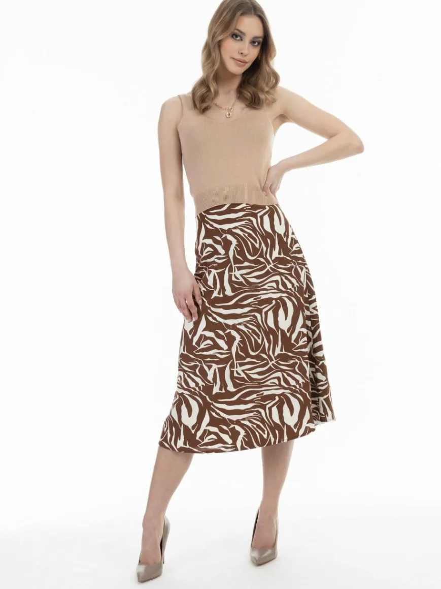 Faina Röcke*Damen Midirock braun gemustert