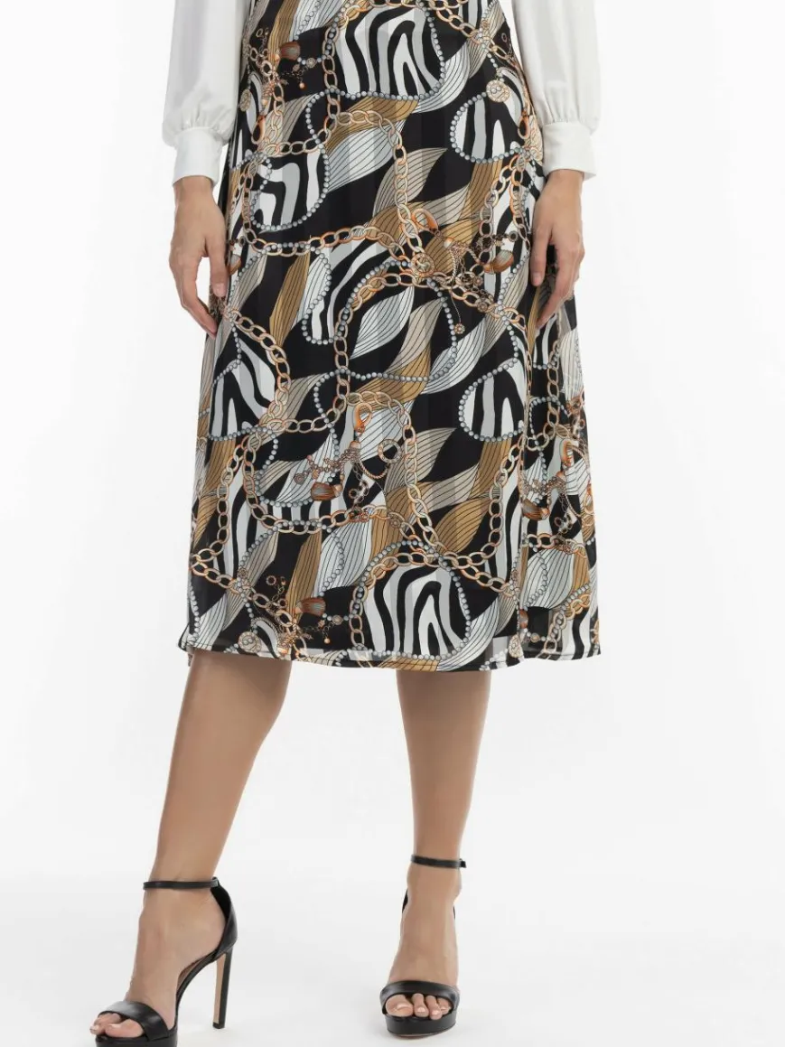 Faina Röcke*Damen Midirock mit Allover-Print schwarz uni