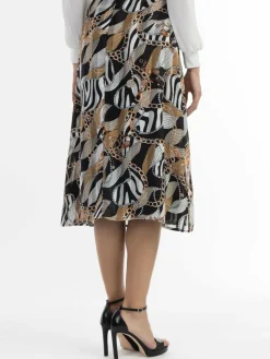 Faina Röcke*Damen Midirock mit Allover-Print schwarz uni