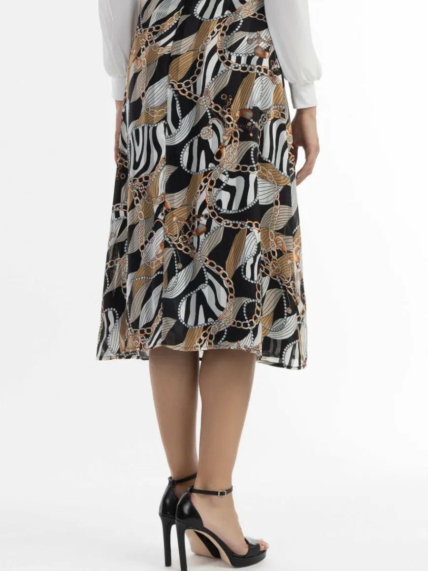 Faina Röcke*Damen Midirock mit Allover-Print schwarz uni