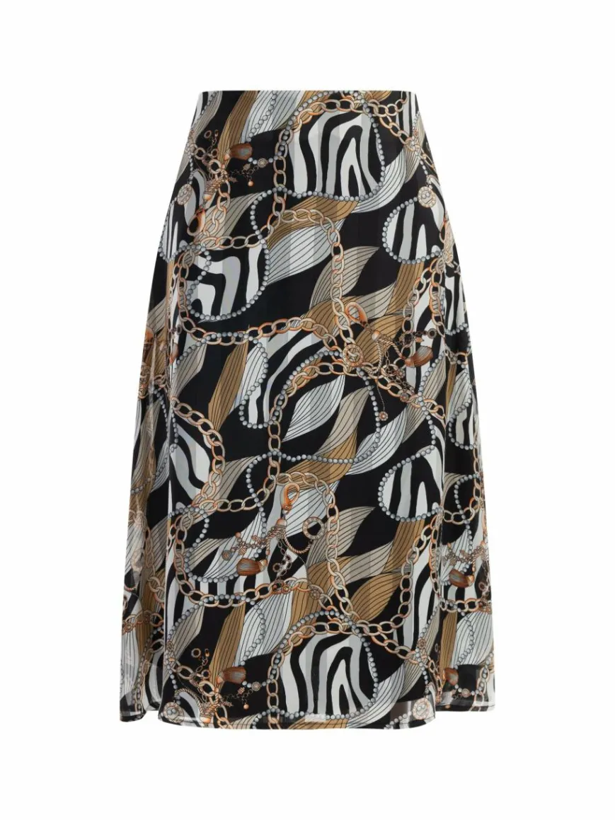 Faina Röcke*Damen Midirock mit Allover-Print schwarz uni