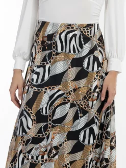 Faina Röcke*Damen Midirock mit Allover-Print schwarz uni