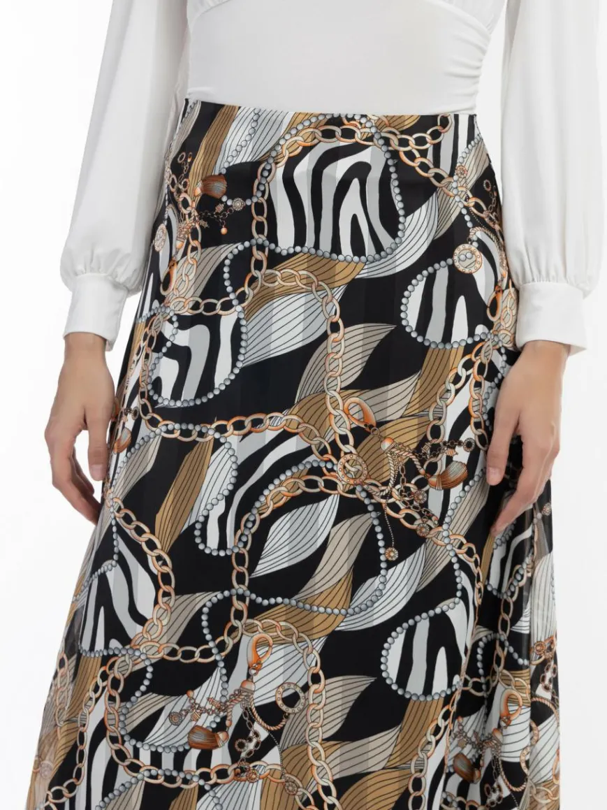 Faina Röcke*Damen Midirock mit Allover-Print schwarz uni