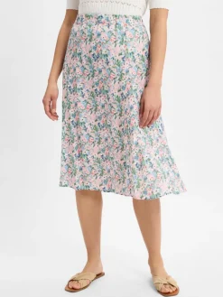 Franco Callegari Röcke*Damen Midirock mit Leinenanteil rosa mehrfarbig gemustert