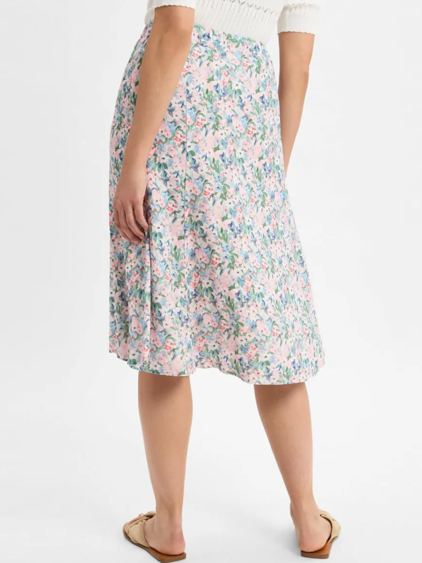 Franco Callegari Röcke*Damen Midirock mit Leinenanteil rosa mehrfarbig gemustert