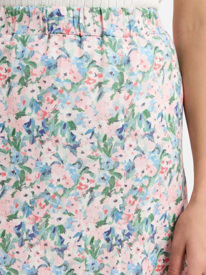 Franco Callegari Röcke*Damen Midirock mit Leinenanteil rosa mehrfarbig gemustert