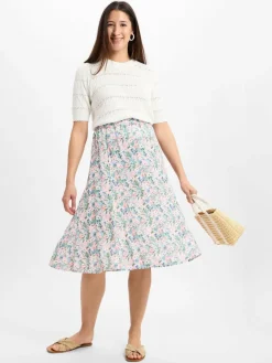 Franco Callegari Röcke*Damen Midirock mit Leinenanteil rosa mehrfarbig gemustert