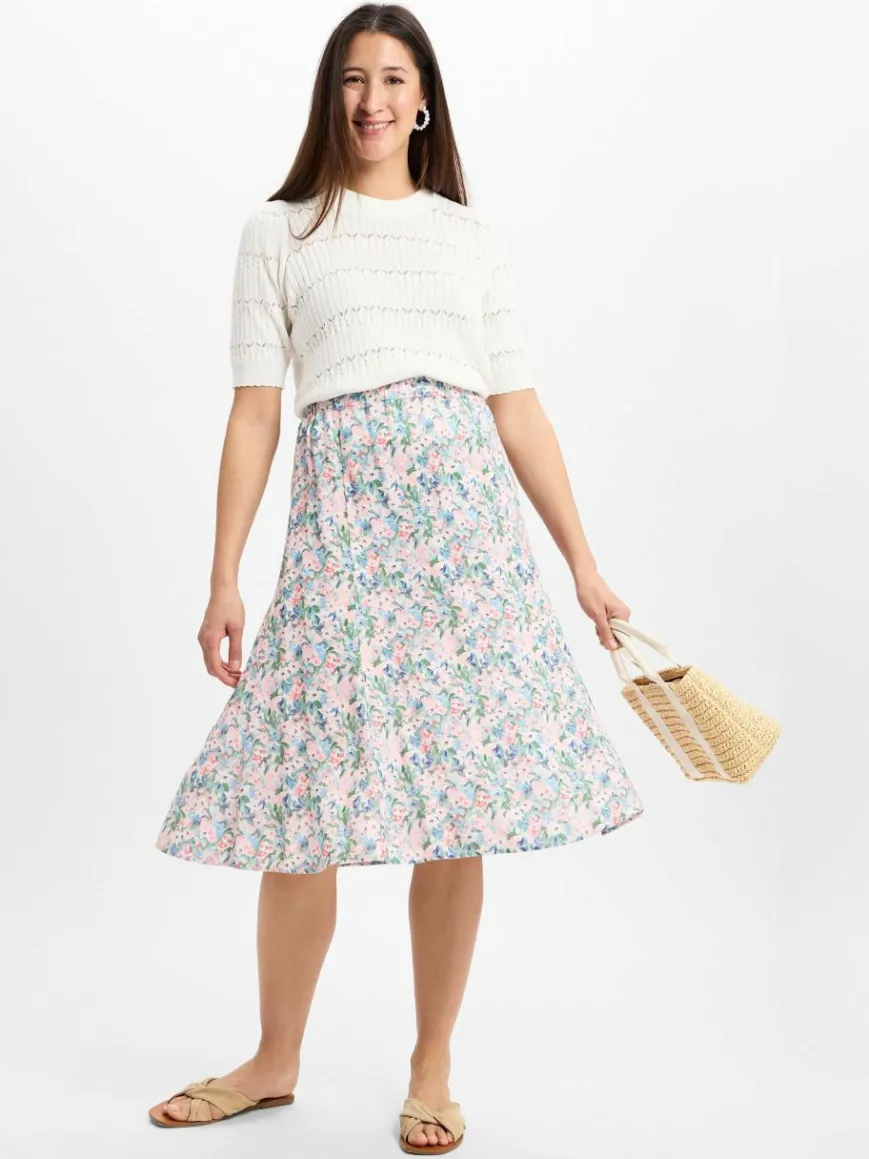 Franco Callegari Röcke*Damen Midirock mit Leinenanteil rosa mehrfarbig gemustert