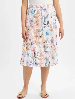 Franco Callegari Röcke*Damen Midirock mit Leinenanteil flieder weiß bedruckt