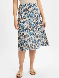 Franco Callegari Röcke*Damen Midirock mit Leinenanteil blau beige gemustert